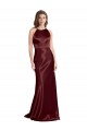 High Neck Halter Long Sleeveless Stretch Satin Bridesmaid Dress with Strappy Back
