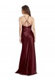 High Neck Halter Long Sleeveless Stretch Satin Bridesmaid Dress with Strappy Back
