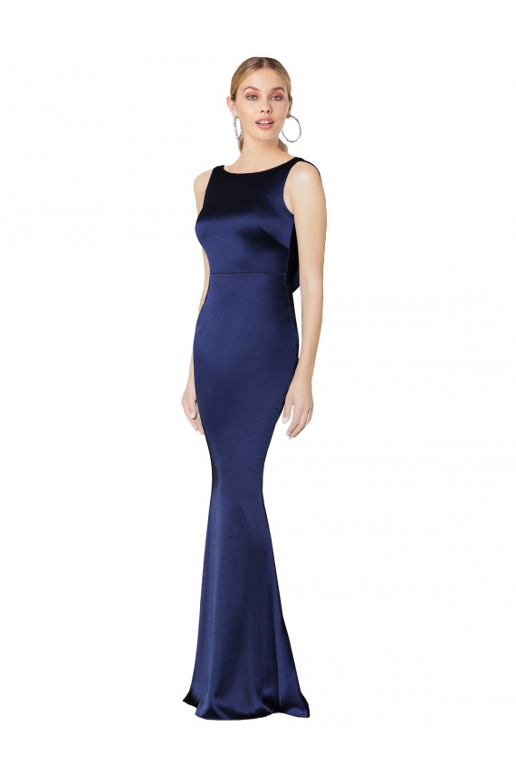 Sheath High Neck Stretch Satin Bridesmaid Dress Low Back