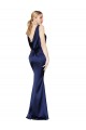 Sheath High Neck Stretch Satin Bridesmaid Dress Low Back