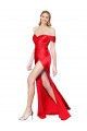 Off the Shoulder High Neck Stretch Satin Bridesmaid Dress with High Slit