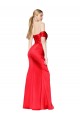 Off the Shoulder High Neck Stretch Satin Bridesmaid Dress with High Slit