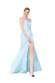Double Straps V-Neck Sleeveless Stretch Satin Bridesmaid Dress with High Slit