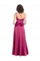 Sleek One Shoulder A-Line Long Stretch Satin Bridesmaid Dress with Spaghetti Straps Back