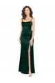 Long Slim Scoop Neck Stretch Satin Bridesmaid Dress with Open Back