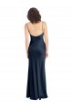 Cowl Neck Long Empire Waist Stretch Satin Bridesmaid Dress with Open Back