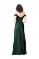 Off the Shoulder Sleeves Long Stretch Satin Bridesmaid Dress with Pleated Draped Neckline