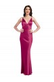 V-Neck Spaghetti Straps Slim Stretch Satin Bridesmaid Dress with Low Scoop Back