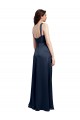 Cowl Neck Soft Long Stretch Satin Bridesmaid Dress with Side Slit and Pleated Straps