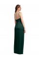 Sleek Straight Neckline Long Wrap Stretch Satin Bridesmaid Dress with Angled Pleats