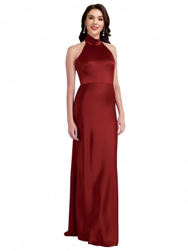 Backless Halter Long Stretch Satin Bridesmaid Dress