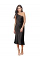 Sleek One Shoulder Midi Length Short Stretch Satin Slip Bridesmaid Dress