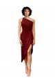 One Shoulder Midi Length Short Stretch Satin Wrap Style Bridesmaid Dress