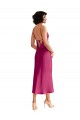 Midi Length V-Neck Short Stretch Satin Bridesmaid Dress with Low Scoop Back