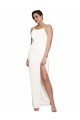High Neck Stretch Satin Bridesmaid Dress with Low Back and Side Slit