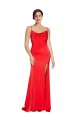 Low Back Cowl Neck Stretch Satin Bridesmaid Dress with High Side Slit