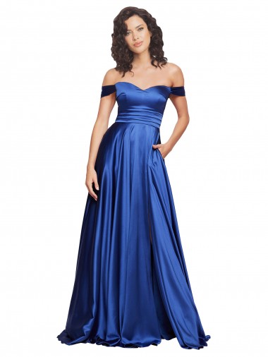 Off the Shoulder Sweetheart Stretch Satin Ball Gown Bridesmaid Dress