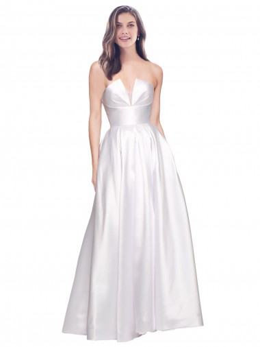 Full Length Strapless V-Cutout Stretch Satin Bridesmaid Dress