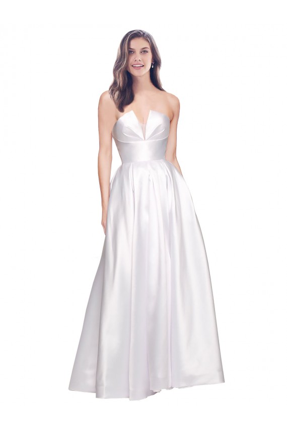 Full Length Strapless V-Cutout Stretch Satin Bridesmaid Dress