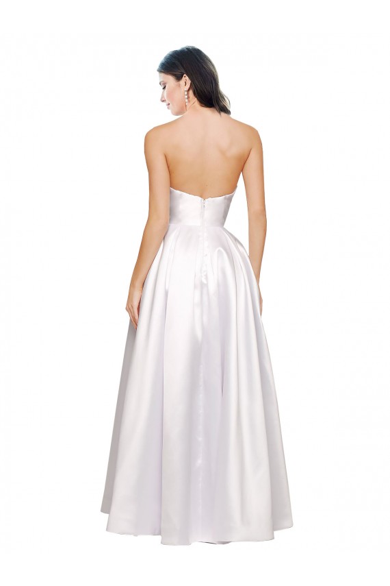 Full Length Strapless V-Cutout Stretch Satin Bridesmaid Dress