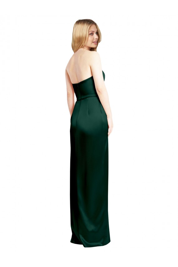 Scooped Strapless Neckline Stretech Satin Bridesmaid Dress with Side Slit