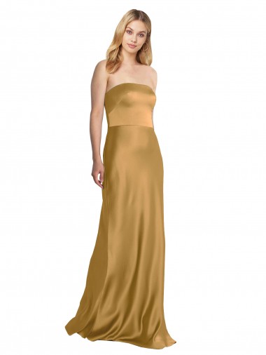 Sleek Strapless Long A-Line Stretch Satin Bridesmaid Dress