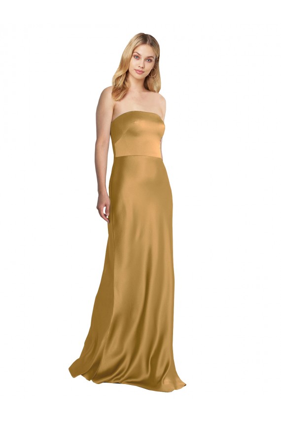 Sleek Strapless Long A-Line Stretch Satin Bridesmaid Dress
