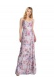 Draped Cowl Neck Long Printed Stretch Satin Bridesmaid Dress