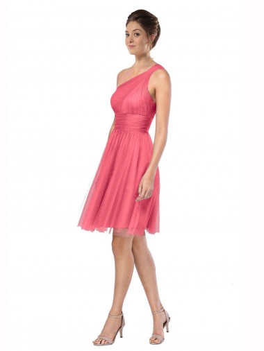One Shoulder Short Knee Length Tulle Bridesmaid Dress