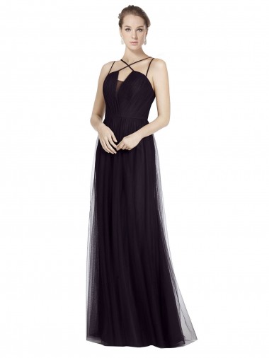 High Neck Long A-Line Tulle Bridesmaid Dress