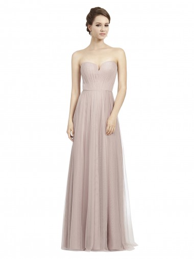 Long Strapless Tulle Bridesmaid Dress with Pleated Bodice