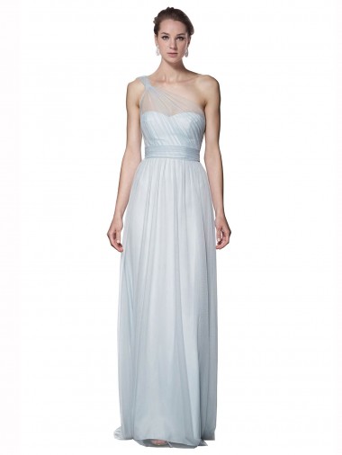 One Shoulder Illusion Tulle Bridesmaid Dress with Knot Detail