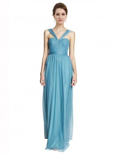 Floor Length Inverted V-Neck Tulle Bridesmaids Dress