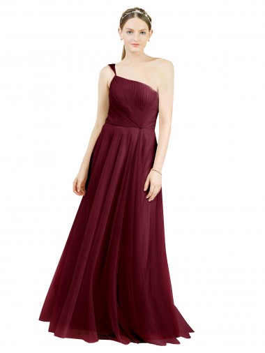One Shoulder Floor Length Long Tulle Bridesmaid Dress