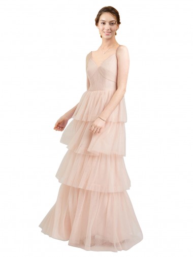 V-Neck A-Line Layered Long Tulle Bridesmaid Dress