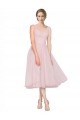 Short Tea Length Wide Strap Plunge Cross Over Neckline Tulle Bridesmaid Dress