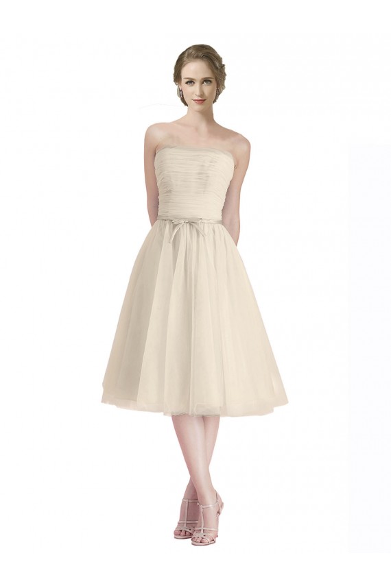 Strapless Short Cocktail Length Tulle Bridesmaid Dress with Pleats