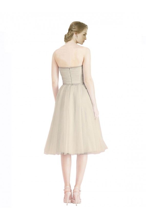 Strapless Short Cocktail Length Tulle Bridesmaid Dress with Pleats