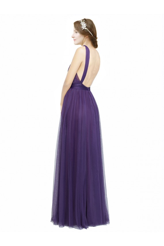 Twisted Straps Sweeheart Long Tulle Bridesmaid Dress Open Back