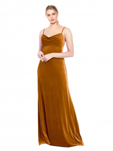 Long Velvet Cowl Neck Slip Bridesmaid Dress