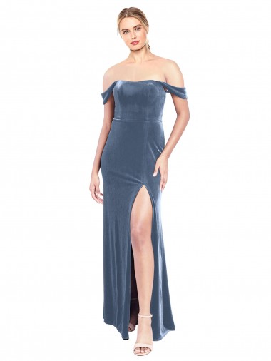 Draped Sleeves Wide Scoop Neck Off the Shoulder Velvet Bridesmaid Dress