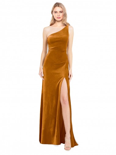 Sleek One Shoulder Long Velvet Bridesmaid Dress