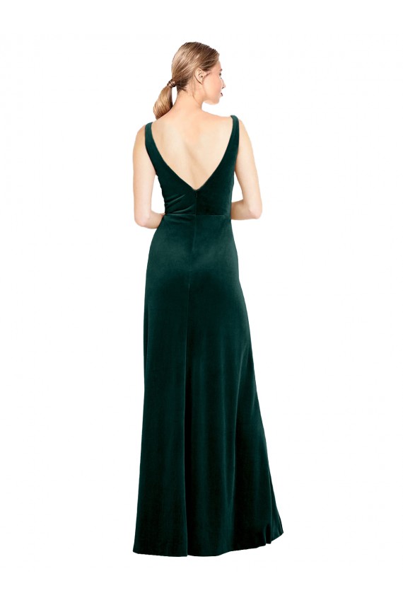 Sleek V-Neck Long Velvet Bridesmaid Dress with Side Slit