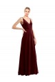 Faux Wrap V-Neck Sleek Long Velvet Bridesmaid Dress