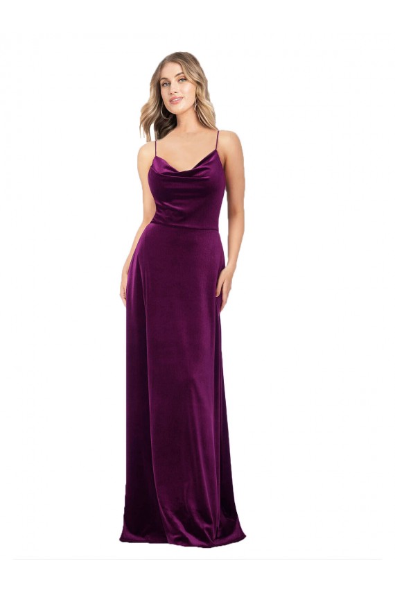 Draped Neckline Spaghetti Straps Velvet Bridesmaid Dress