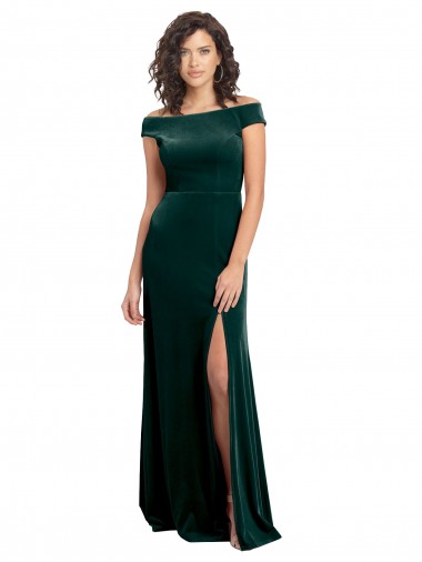 Floor Length Cap Sleeves Long Velvet Bridesmaid Dress with High Side Slit