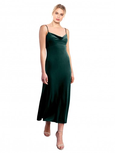 Midi Length Cowl Neck Velvet Slip Bridesmaid Dress