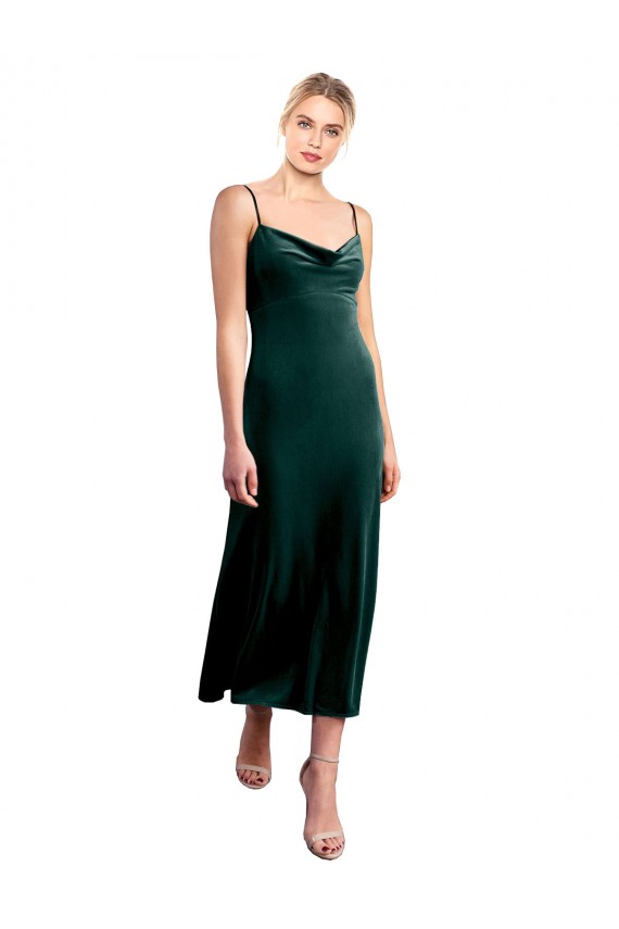 Midi Length Cowl Neck Velvet Slip Bridesmaid Dress