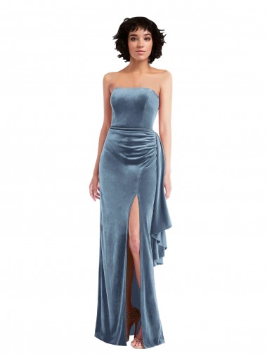 Strapless Velvet Maxi Bridesmaid Dress with Draped Skirt