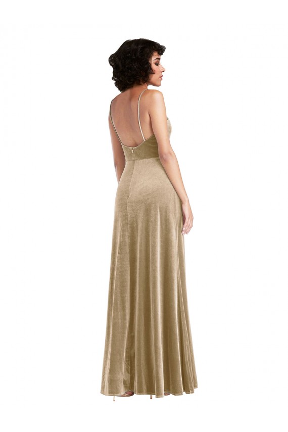 Square Neck Velvet Maxi Bridesmaid Dress with Front Slit